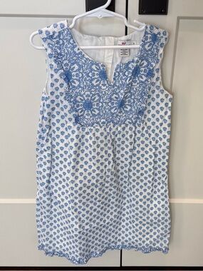 Vineyard Vines Girls’ White Dress with Blue Floral Print, Size 8